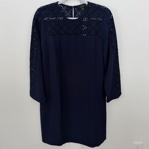NEW J. Crew Blue Long Sleeve Eyelet Sheath Dress Career Office Classic 6 NWT
